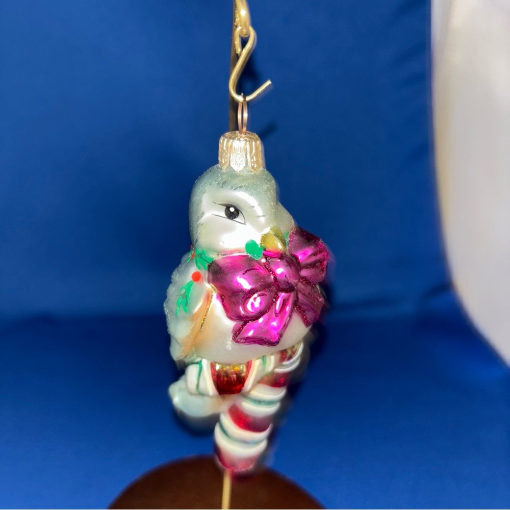 Christopher Radko Tweets on Sweets Glass Ornament 99-244-0 Bluebird on Candycane